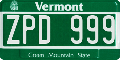 VT license plate ZPD999