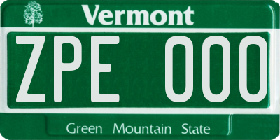 VT license plate ZPE000