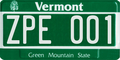 VT license plate ZPE001