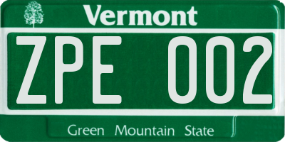 VT license plate ZPE002