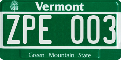 VT license plate ZPE003