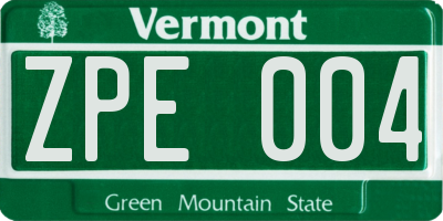 VT license plate ZPE004