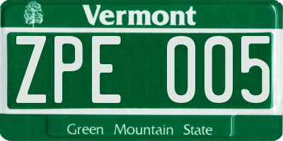VT license plate ZPE005