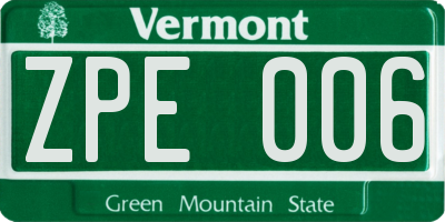 VT license plate ZPE006