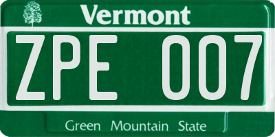VT license plate ZPE007