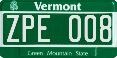 VT license plate ZPE008