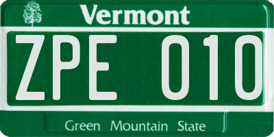 VT license plate ZPE010