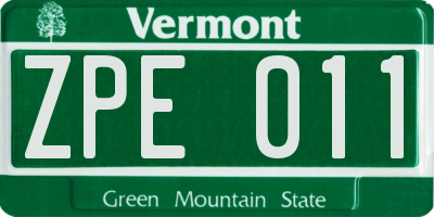 VT license plate ZPE011