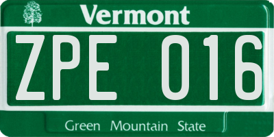VT license plate ZPE016