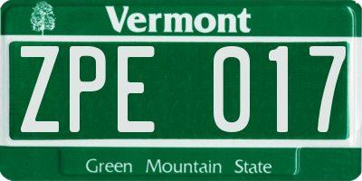 VT license plate ZPE017