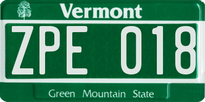 VT license plate ZPE018