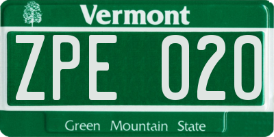 VT license plate ZPE020