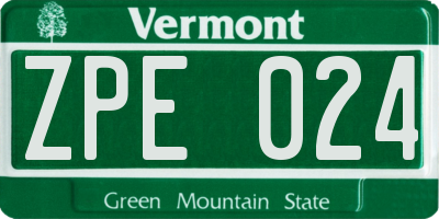 VT license plate ZPE024