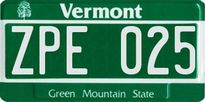 VT license plate ZPE025