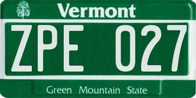 VT license plate ZPE027