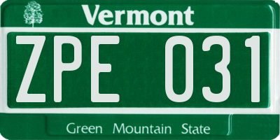 VT license plate ZPE031