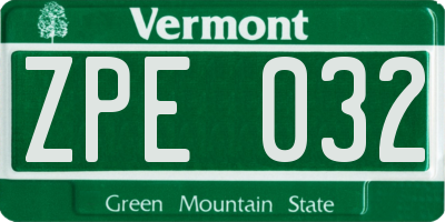 VT license plate ZPE032