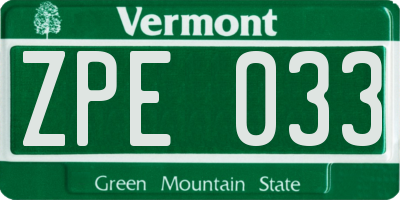 VT license plate ZPE033