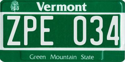VT license plate ZPE034