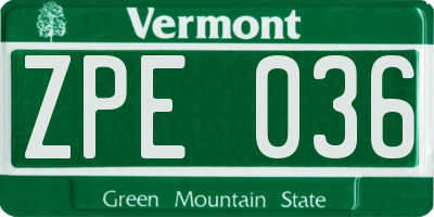 VT license plate ZPE036