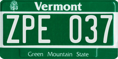 VT license plate ZPE037