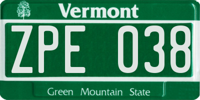 VT license plate ZPE038
