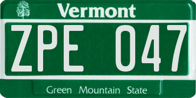 VT license plate ZPE047