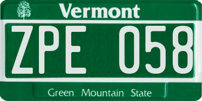 VT license plate ZPE058