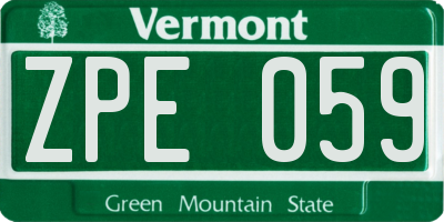 VT license plate ZPE059