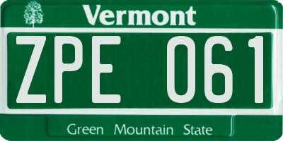 VT license plate ZPE061
