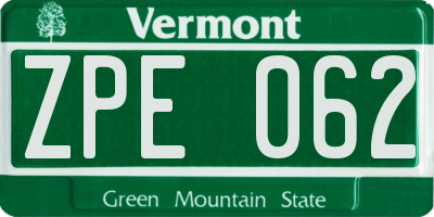 VT license plate ZPE062