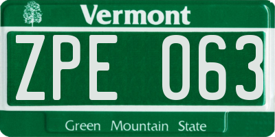 VT license plate ZPE063