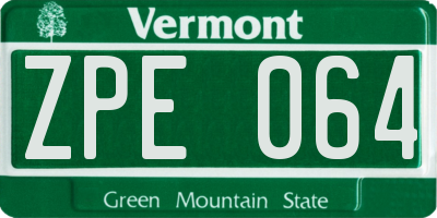 VT license plate ZPE064