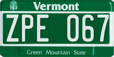 VT license plate ZPE067