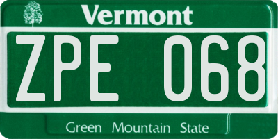 VT license plate ZPE068