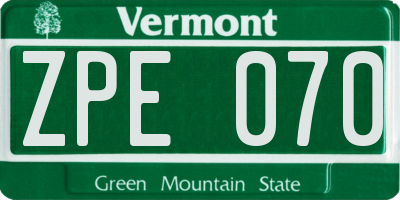 VT license plate ZPE070