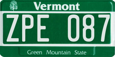 VT license plate ZPE087