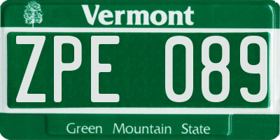 VT license plate ZPE089