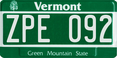 VT license plate ZPE092