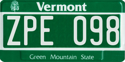VT license plate ZPE098