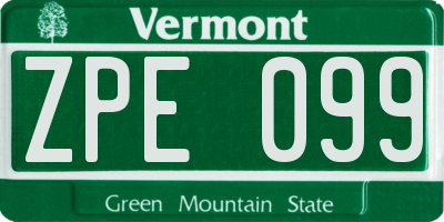 VT license plate ZPE099