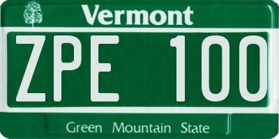 VT license plate ZPE100