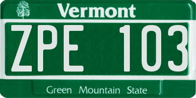 VT license plate ZPE103