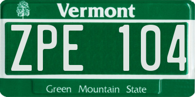 VT license plate ZPE104