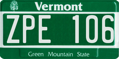 VT license plate ZPE106