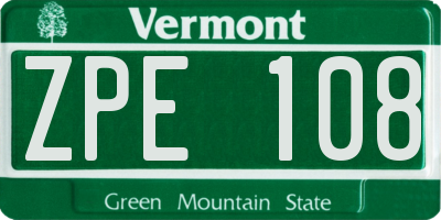 VT license plate ZPE108
