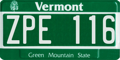 VT license plate ZPE116