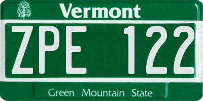 VT license plate ZPE122