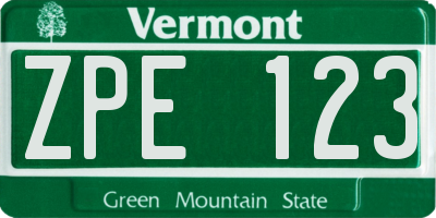 VT license plate ZPE123
