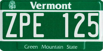 VT license plate ZPE125